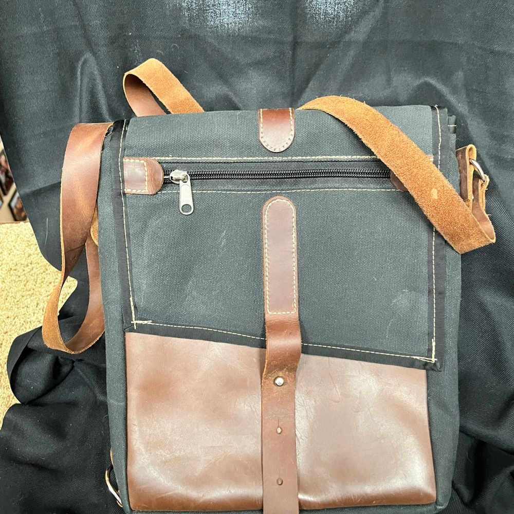 Leather and canvas hand made messenger bag